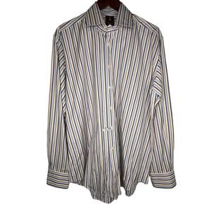 TailorByrd Button Down Mens SZ XL Classic Fit Long Sleeve Striped Gray Blue Tan